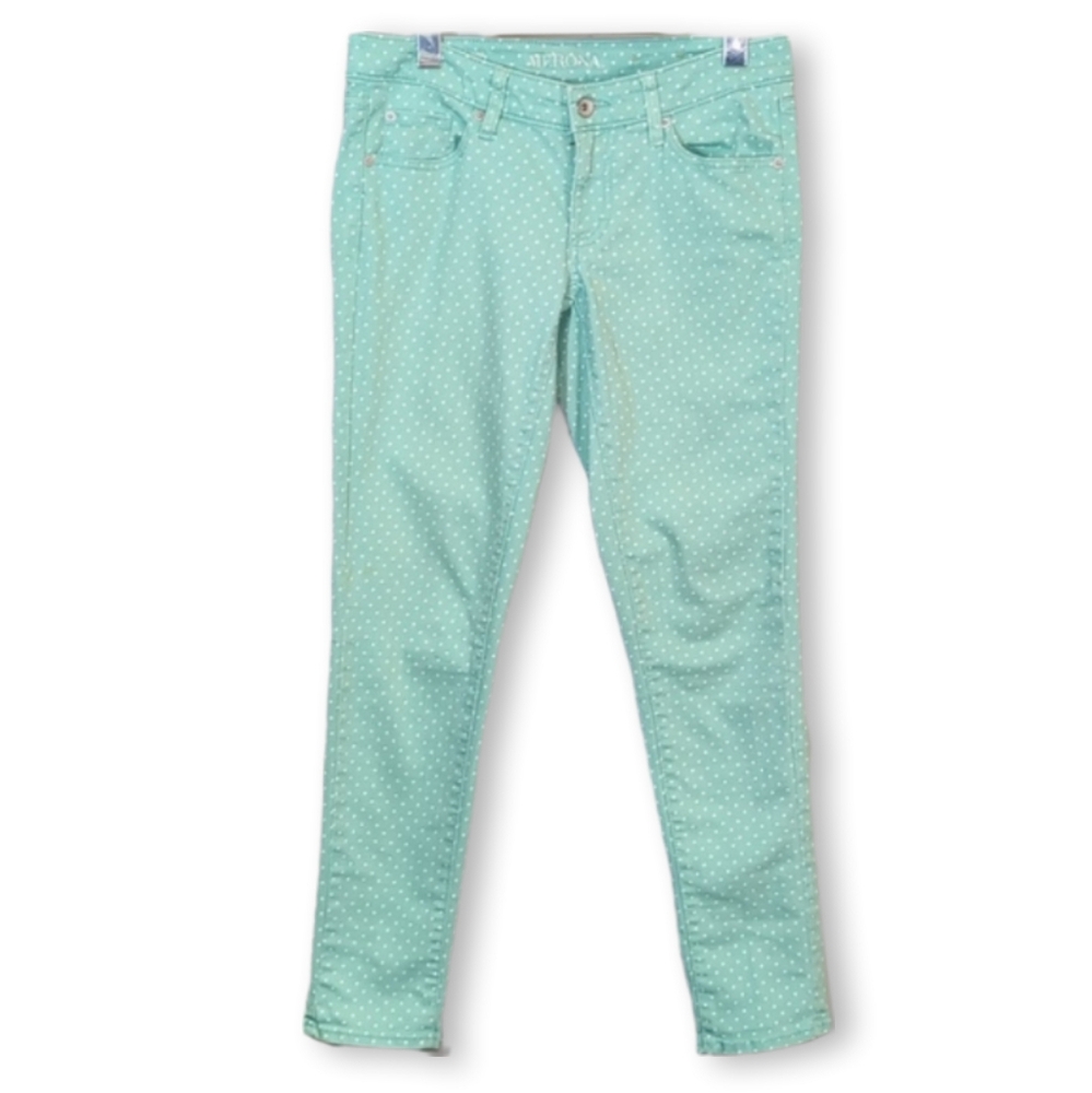 Arizona Jean Company Mint Polka Dot Skinny Jeans Womens Size 4 Ankle Length
